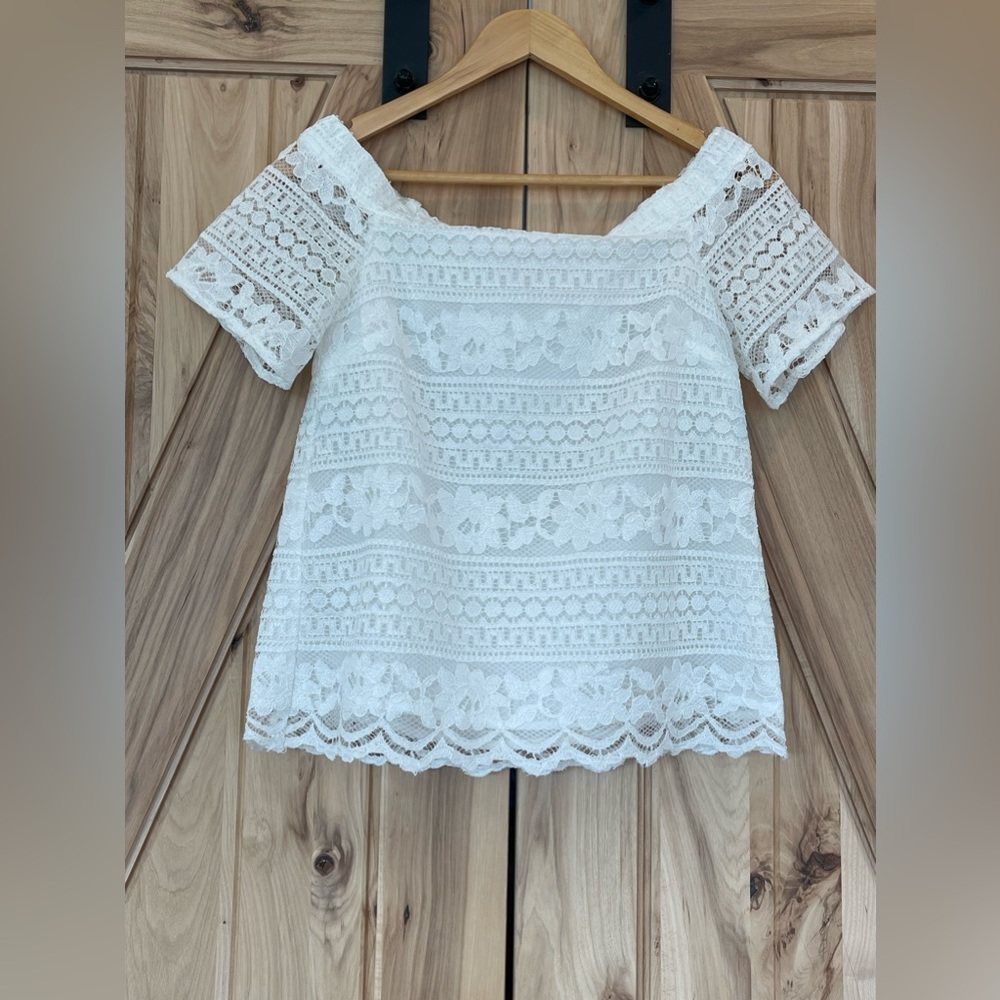 Slate white lace, off the shoulder top
